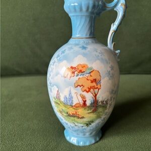 Vintage Made in Chechoslovakia Hand Painted Water Jug Vase 19.5” tall x 9” wide